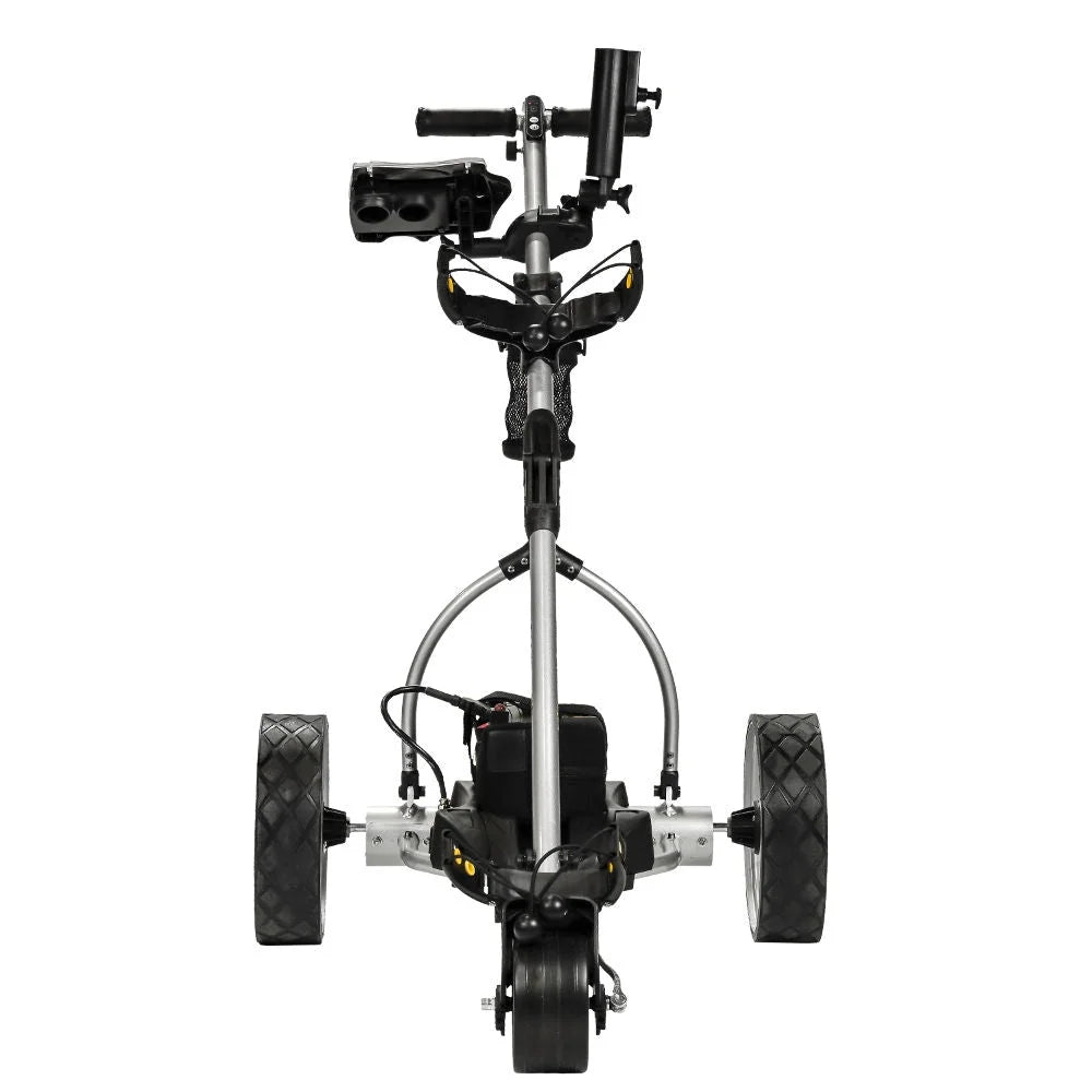 18-Hole Wheel, X3R Reverse, Dual Remote, Powered and and Anti-Tip Battery BATCADDY Downhill Titanium Sealed Cruise Golf Push Cart Motor, Lead Control, with Silver Control, 9-Speeds
