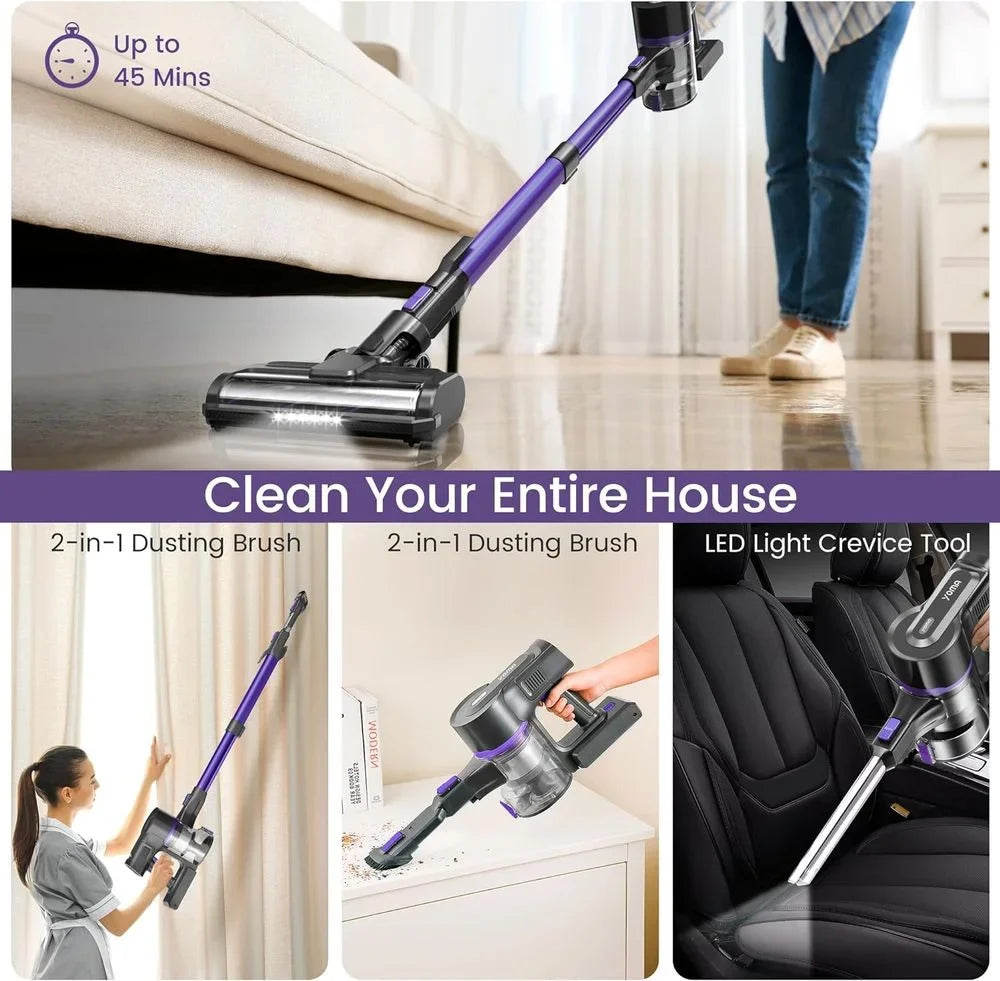 Vacuum with Powerful Vacuum Lightweight Vacuum Cordless Stick 28Kpa Cordless Pet (Midnight Purple) Rechargeable Hair Vacuum 50min 350W 6-in-1 Runtime, Suction, with Home Floor for Cleaner, Carpet