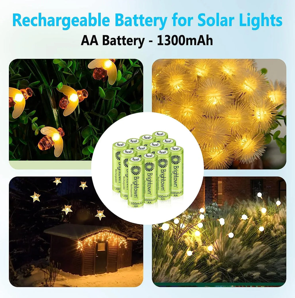 Brightown Battery AA, 1200 Charged up Household Rechargeable Battery Devices, Solar Cycles A and Recharge 12 Pack Pre to for NiMH Lights Double