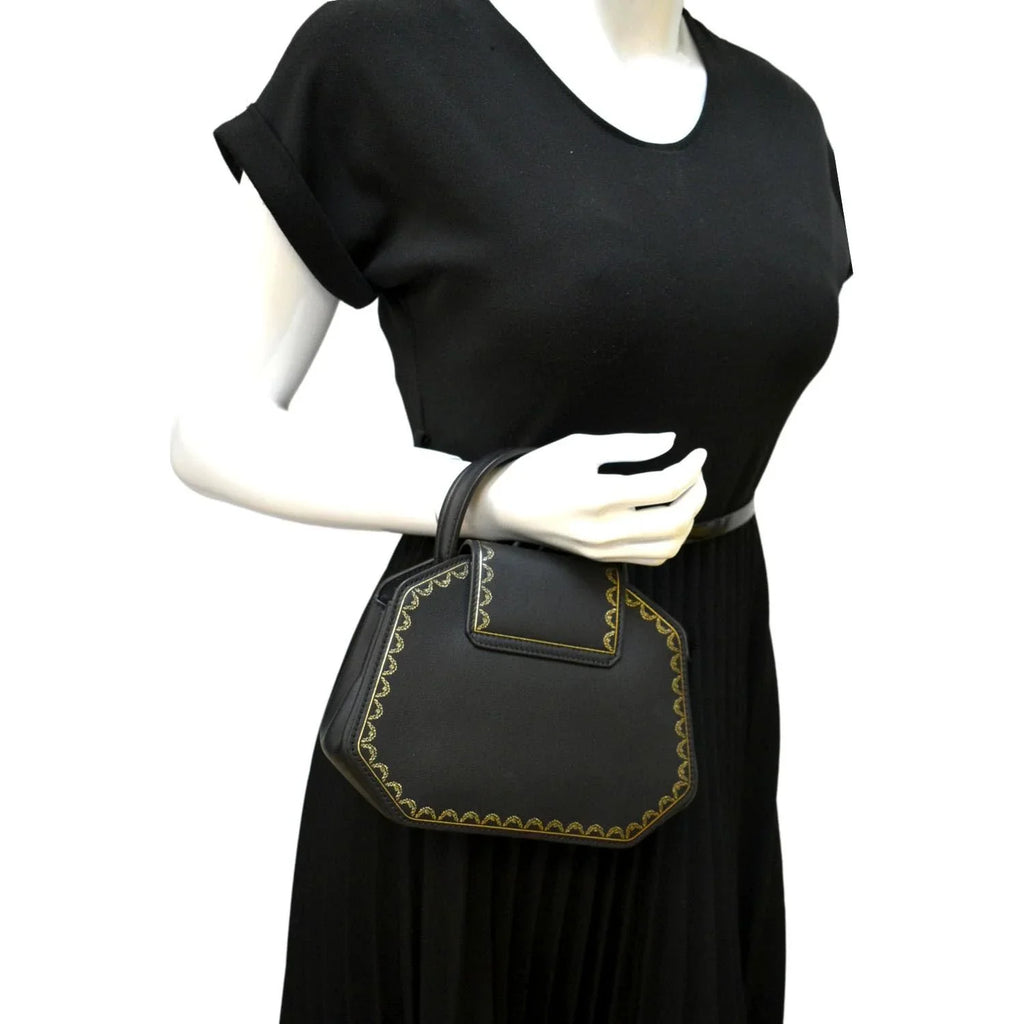 CARTIER Black Calfskin Guirlande Top Mini Pre-owned Handle Leather Satchel Bag