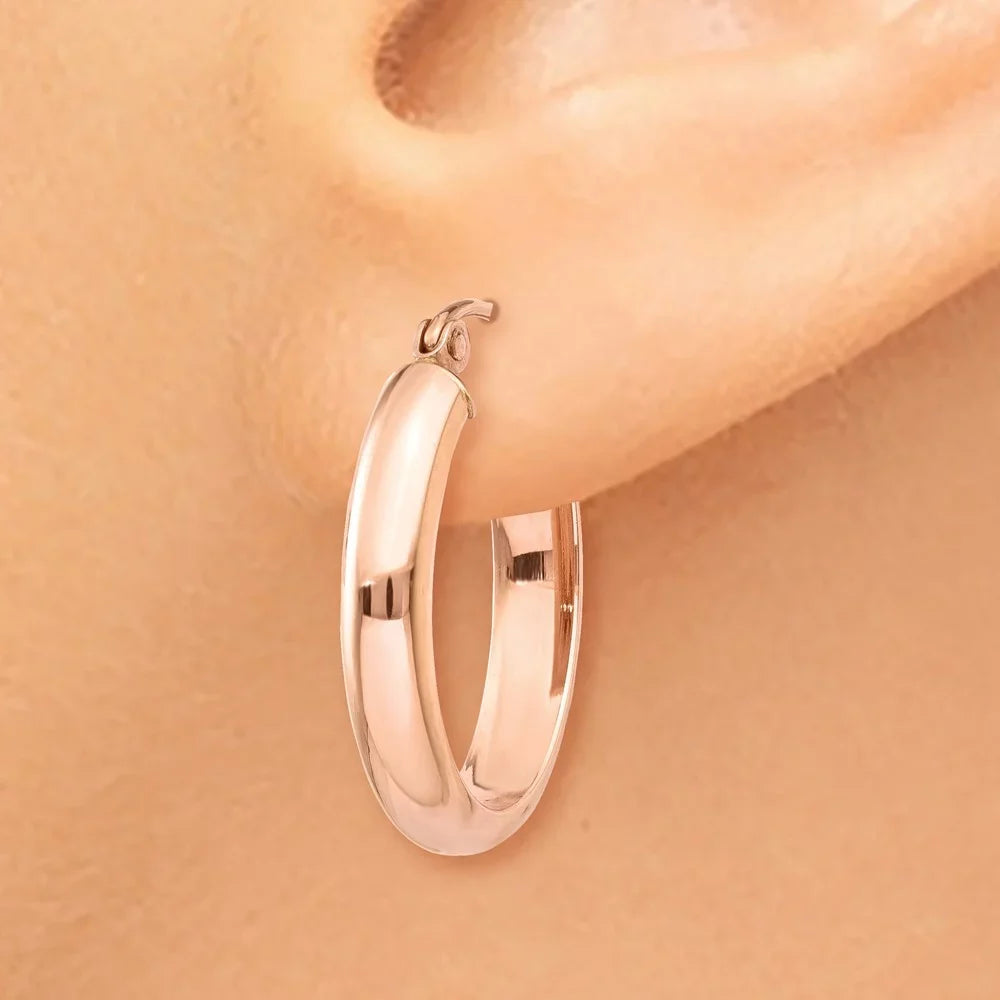 for and Earrings; Real Polished Rose and Oval for Men Gold Adults Women Hoop 14kt Tube Teens;