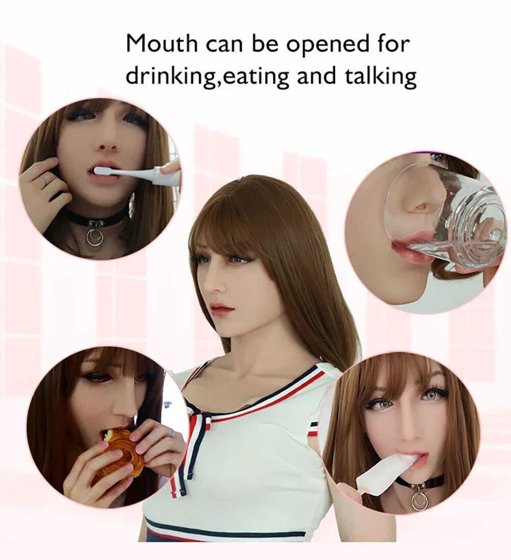 ROANYER Realistic Cosplay Mask Crossdresser Human Skin Silicone Face Female