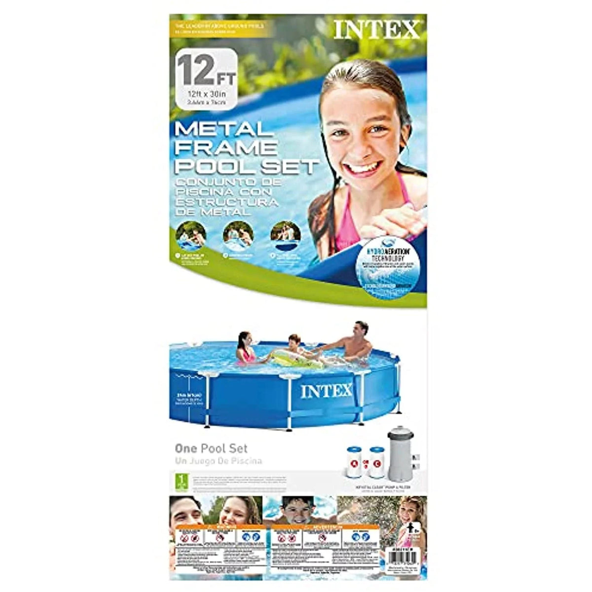 & Above Cover Filter x 12 Metal Set Ground Frame Ft Swimming Pool 30 with Intex Inches