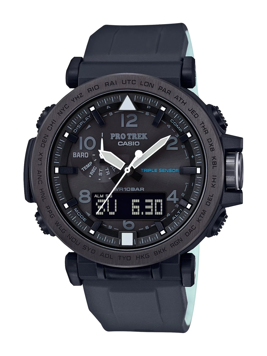 Triple Watch, Sensor Black Casio Silicone Strap Pro Solar Men's Powered Trek