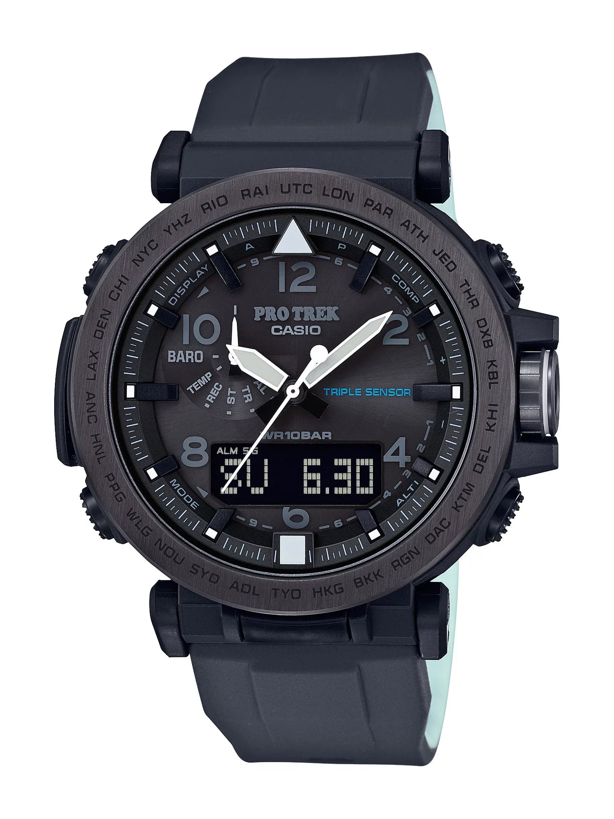 Triple Watch, Sensor Black Casio Silicone Strap Pro Solar Men's Powered Trek