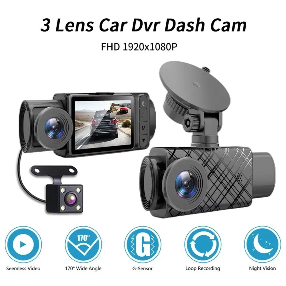 2\\\" HD Lens Triple Driving Dash Rear And Cam Video Camera DVR Recorder Car Front