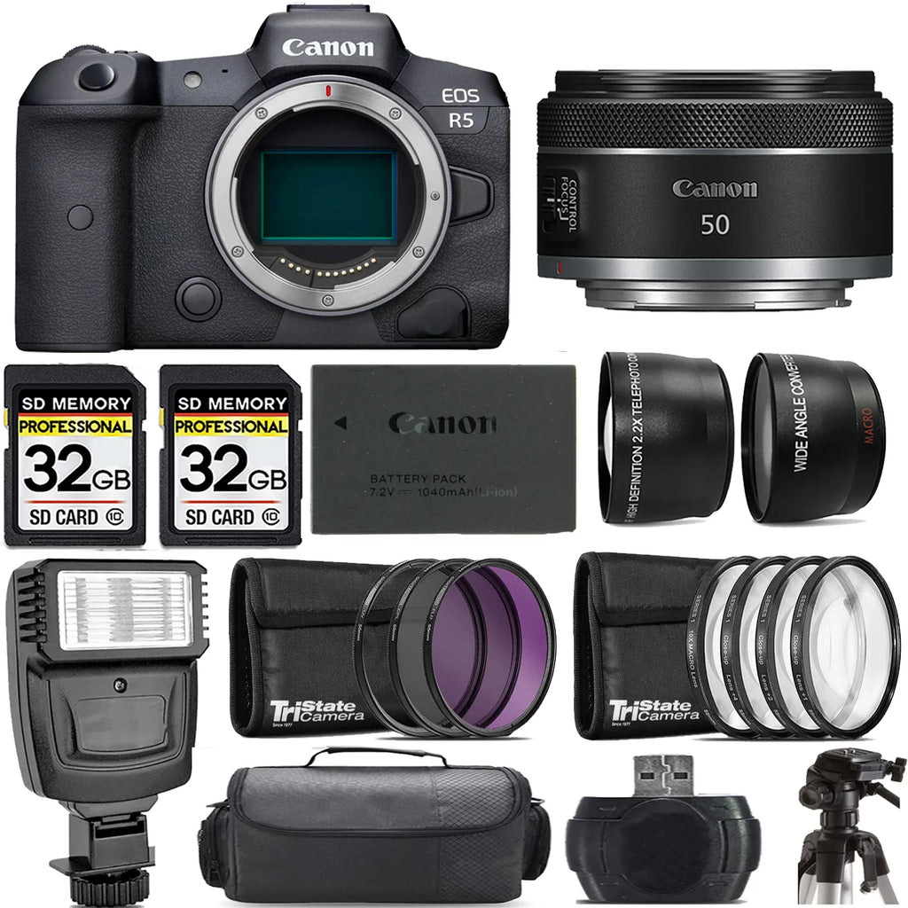 Camera +50mm STM +Flash- Mirrorless f/1.8 EOS R5 Canon Kit Lens