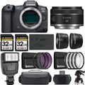 Camera +50mm STM +Flash- Mirrorless f/1.8 EOS R5 Canon Kit Lens
