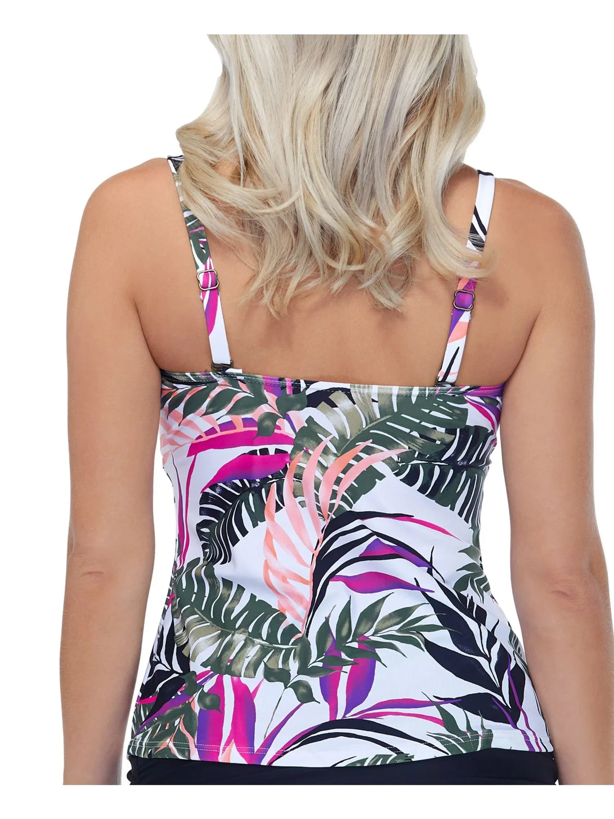 ESCAPE Top 12 Ruffled White Swimsuit Women's Aloha Print Palms Tankini Neck Stretch Sweetheart ISLAND Tropical