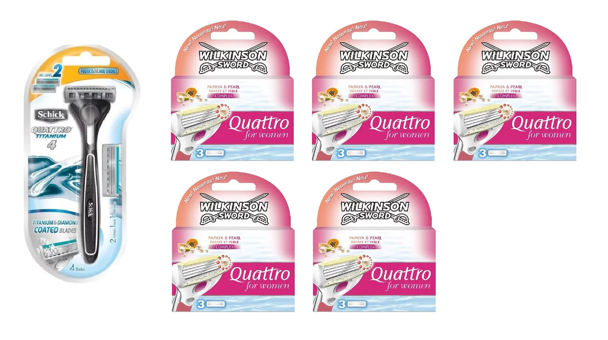 and Women Quattro count Blades 1 Schick Quattro Titanium 15 Wilkinson 2 for Refill Refill with Blades, Razor