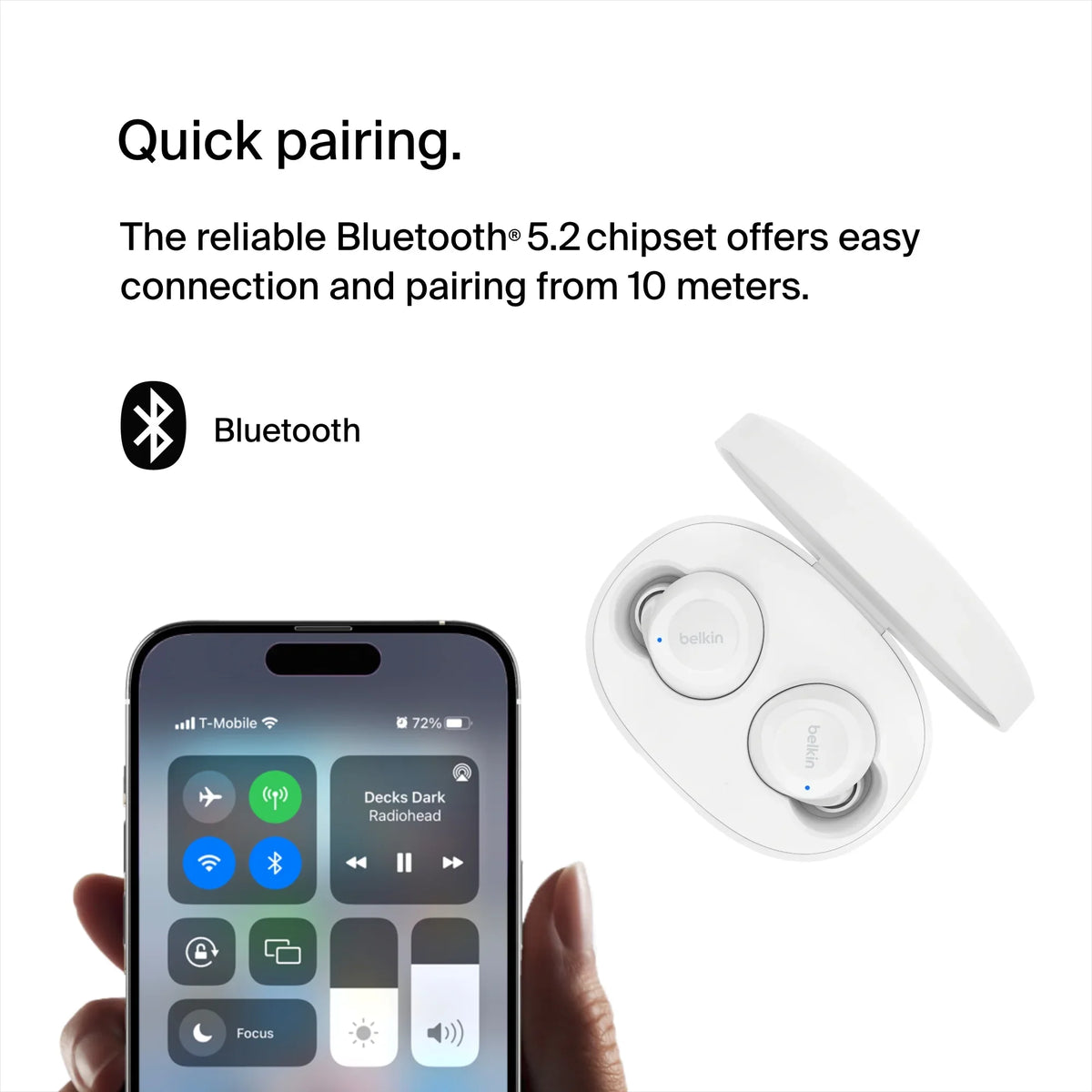 Earbuds, and White Belkin Hours iPhone, - Water Sweat Charging, Battery Wireless Resistant, and of Bolt, 28 Pixel USB-C, to SoundForm™ Wireless More Up Life, Galaxy, IPX5 True