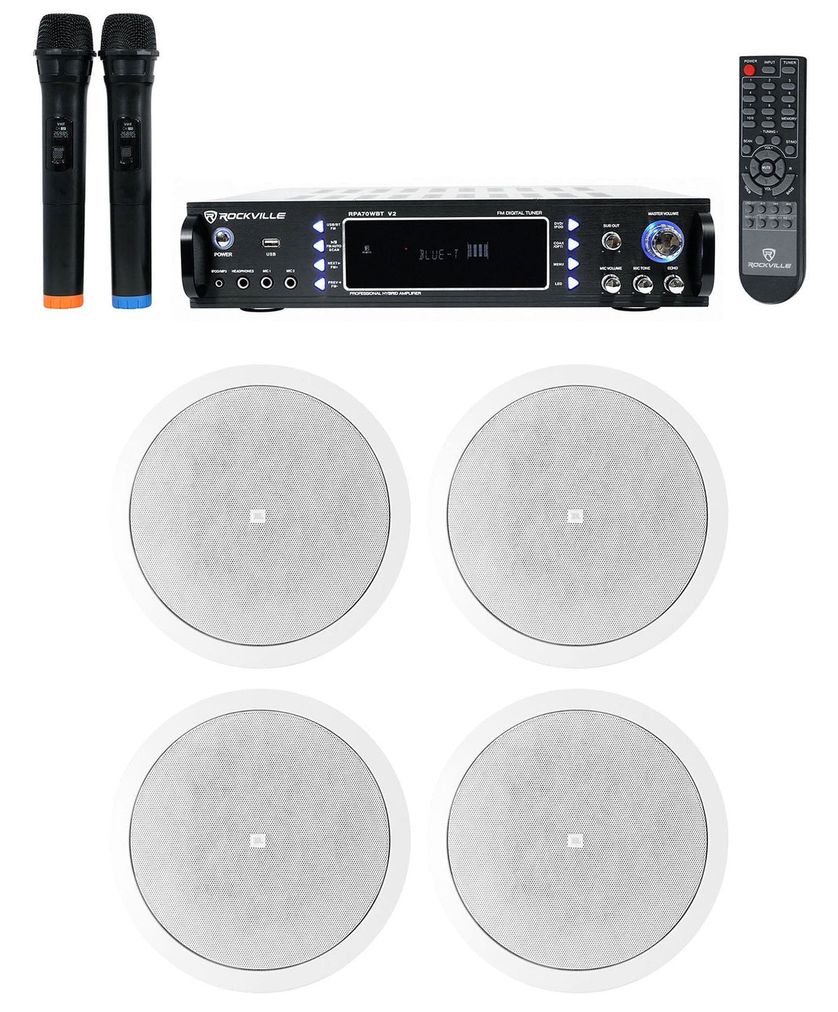 Mics 6.5" 4) Restaurant/Bar/Cafe Ceiling Speakers+Bluetooth For Receiver+2) JBL