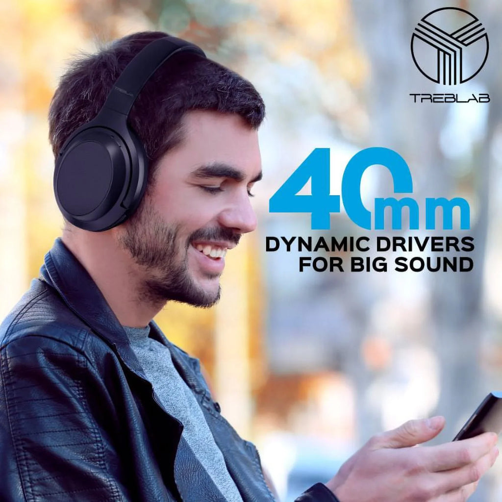 w/aptX, 45H USB-C TREBLAB Headphones with Control Touch Charging, Active Stereo Over Z7 Fast Bluetooth - Wireless Mic Hybryd Playtime & Noise - ANC Headphones (Grey) Canceling PRO Sound, Ear