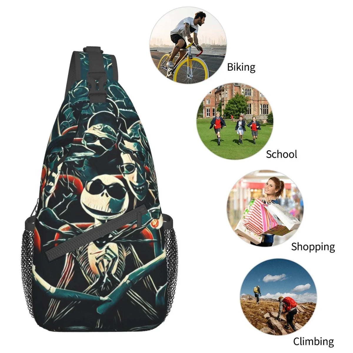 Chest Sling Crossbody Daypack Bag Gifts Unisex Jack Skellington For Hiking Backpack Women Travel Shoulder Bags Men