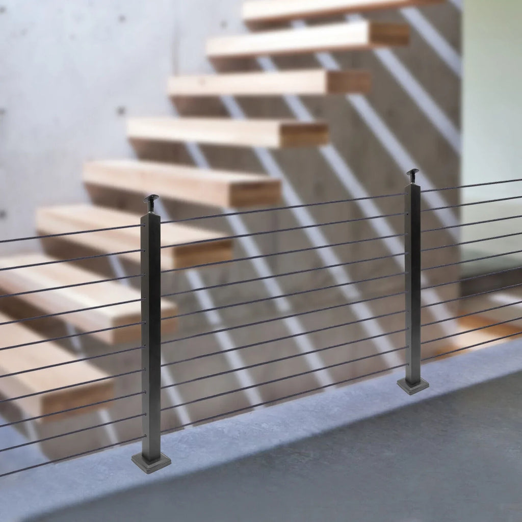 Railing Level Post Steel Cable Stainless for Two Railing Post System Deck Concrete Sides Wood Pre-Drilled Fence Cable 36''x2''x2'' Square Level