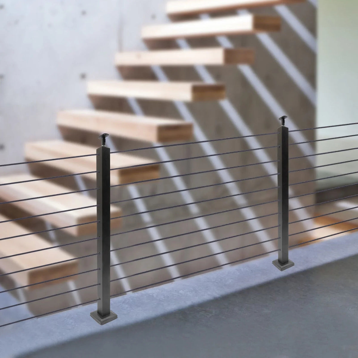 Railing Level Post Steel Cable Stainless for Two Railing Post System Deck Concrete Sides Wood Pre-Drilled Fence Cable 36''x2''x2'' Square Level