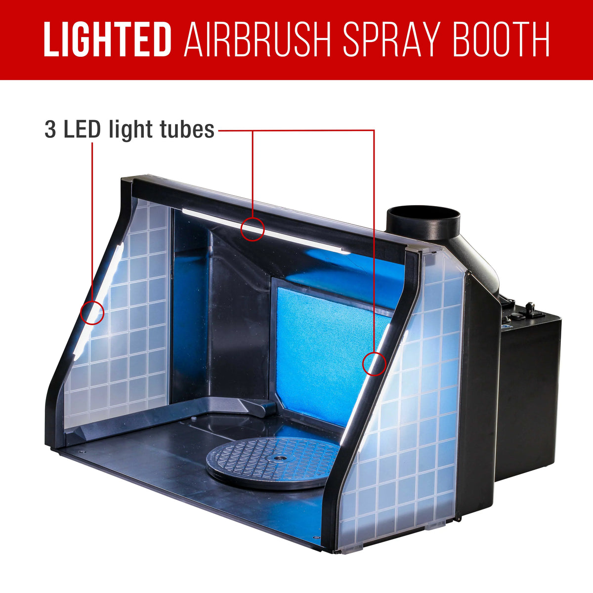 Dual Lights, Kit LED Portable, Fan, Hose Spray to Exhaust Airbrush (Extends Booth Hobby 5.6 up with Extension Feet)