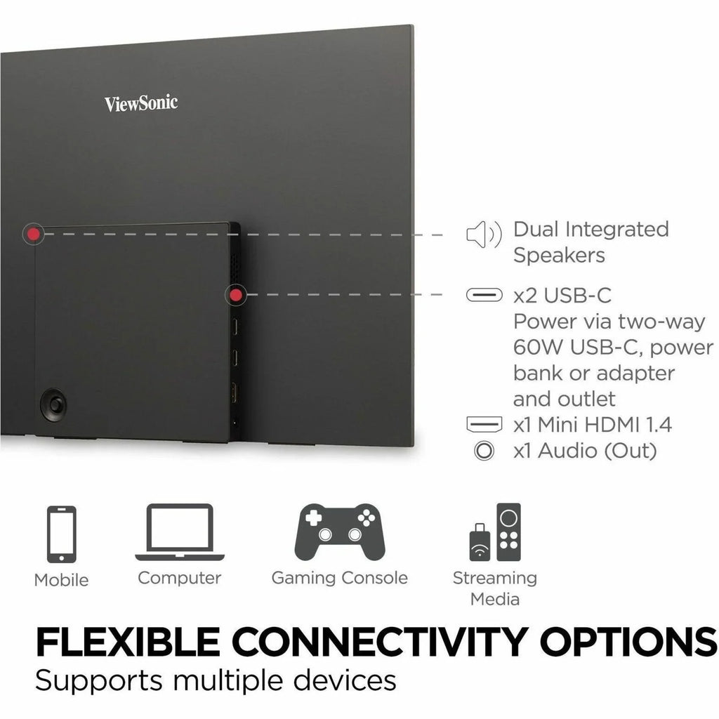 60W C, in Speakers, USB 1080p ViewSonic VX1655 Stand Tripod Portable Powered with with LED 15.6 Way FHD Dual Mini Monitor Built 2 mount and HDMI, Inch IPS