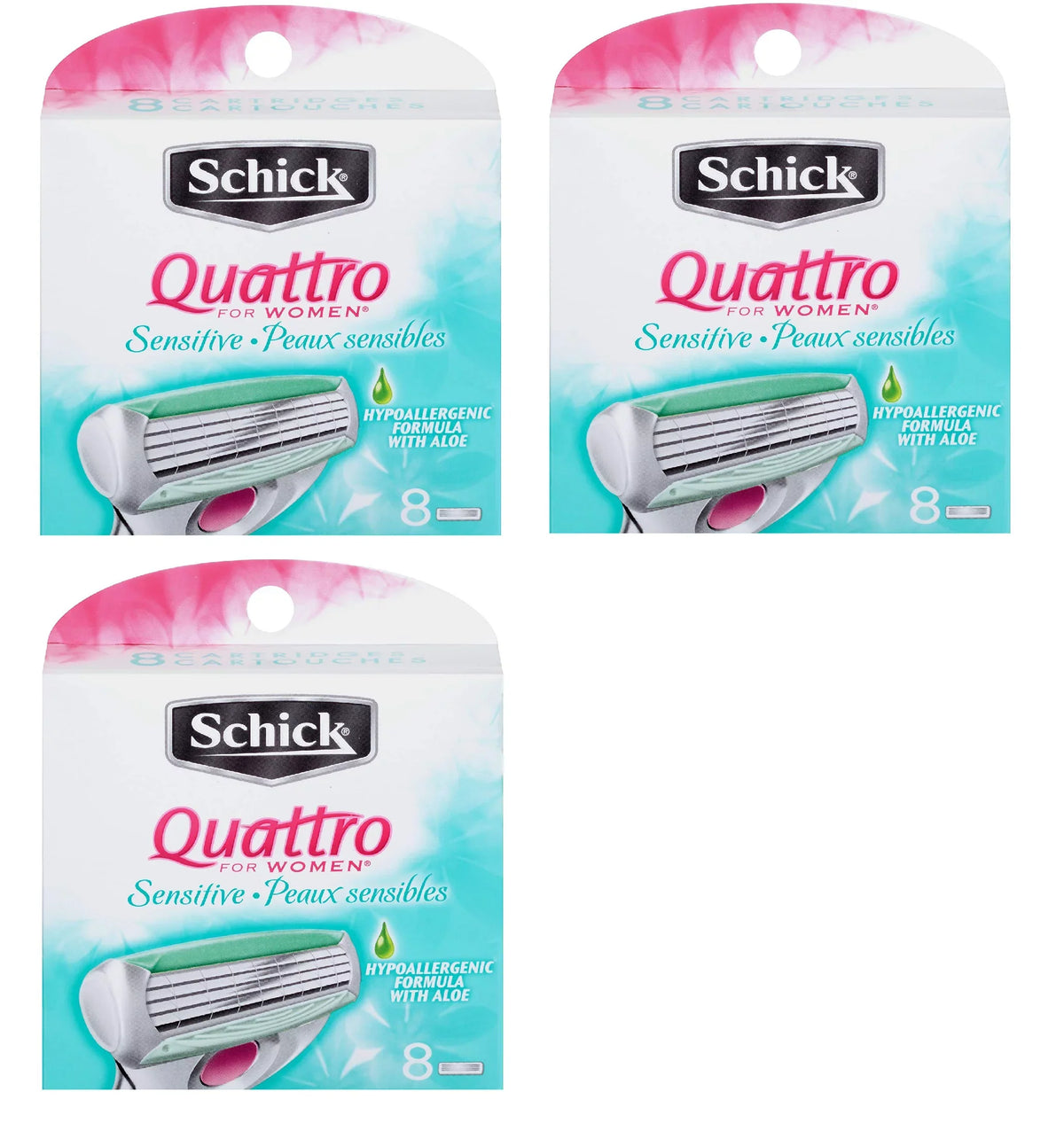 Quattro Hypo Sensitive for Allergenic Women Aloe Cartridges, Refill 8 of Schick (Pack Count 3) Blade