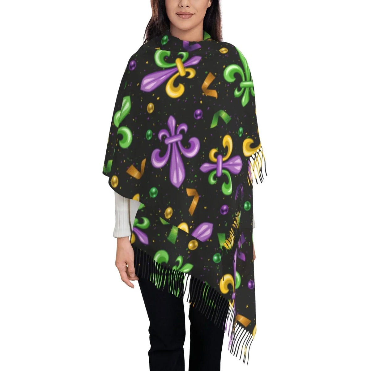 Women Gras Cashmere Art Print Shawl Elegant Feel Warm Mardi Carnival4 Soft Large Winter Bingfone Scarves For Scarf Gifts- Wrap