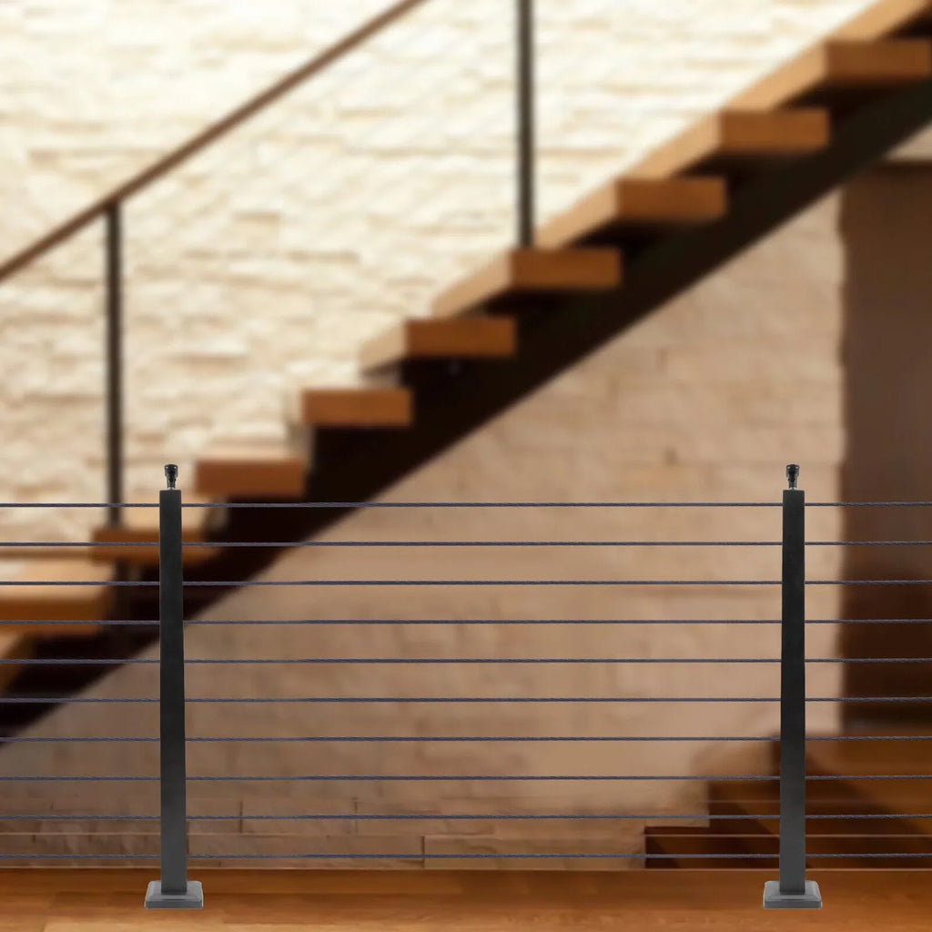 Railing Level Post Steel Cable Stainless for Two Railing Post System Deck Concrete Sides Wood Pre-Drilled Fence Cable 36''x2''x2'' Square Level