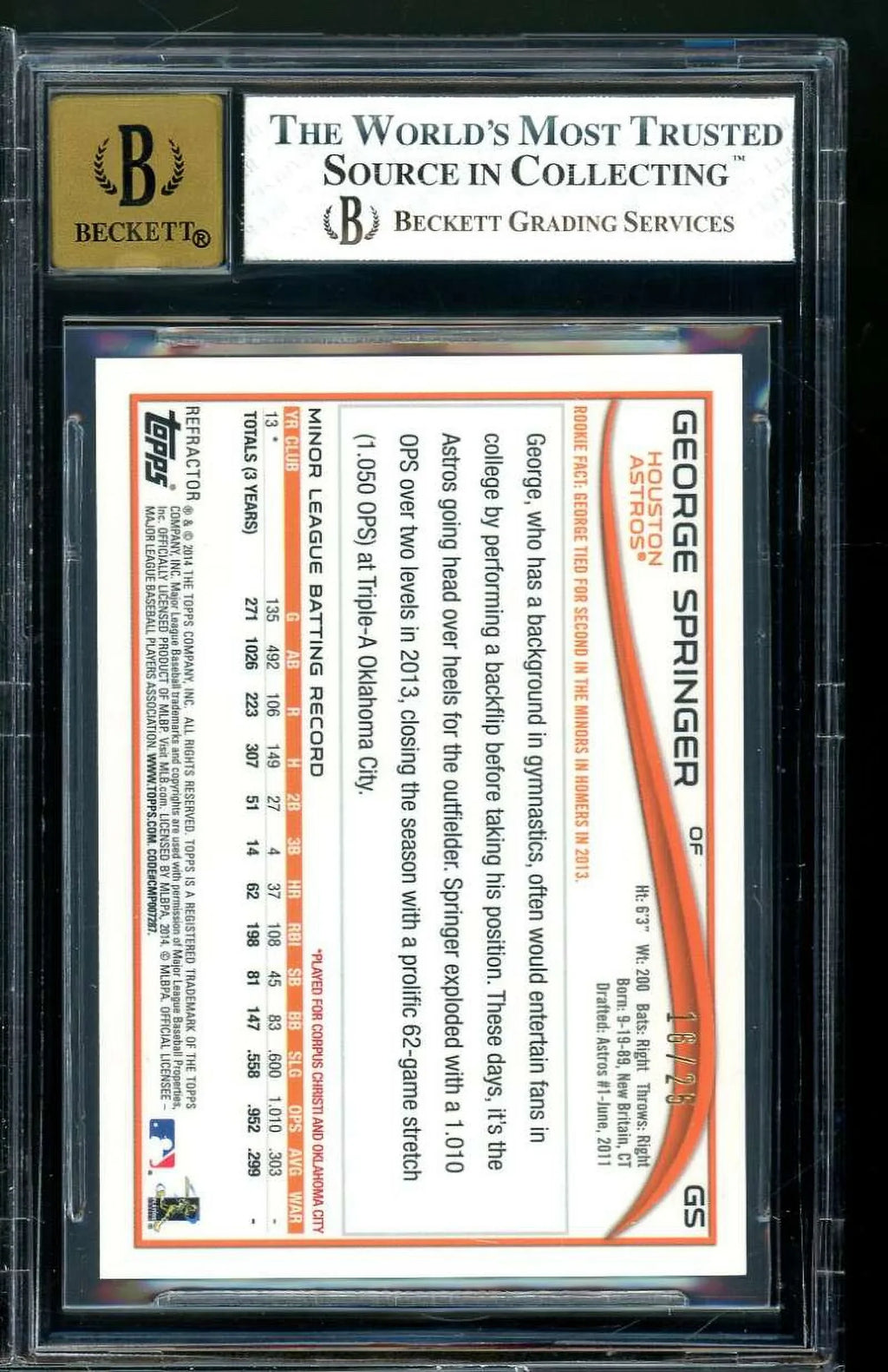 BGS Refractors Autographs Topps Red Chrome Rookie Springer George Rookie 8 2014