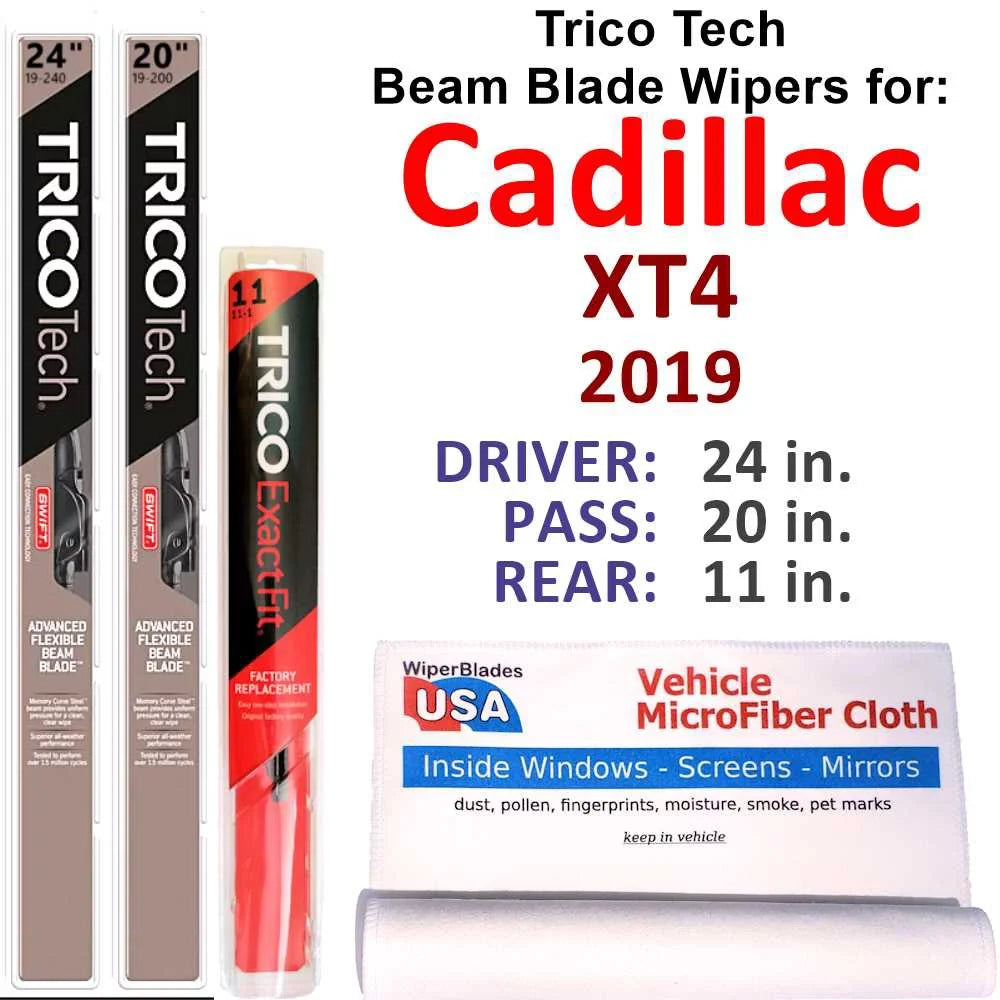 Wiper 2019 Wipers Beam Cadillac XT4 3) (Set of Blade w/Rear