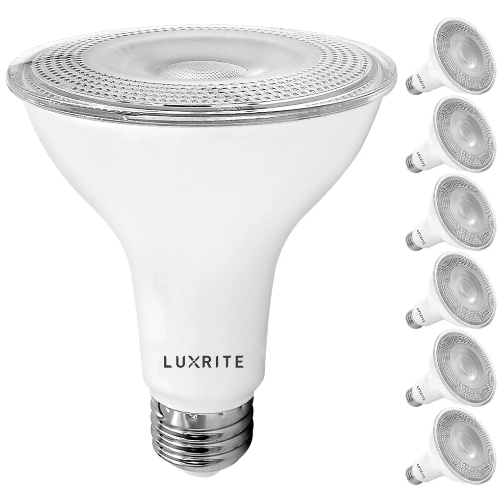 Lumens PAR30 Listed 6-Pack Bulb Dimmable 4000K Flood UL White Luxrite 850 Light Rated LED 11W Base E26 Cool Wet