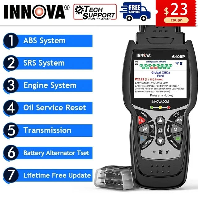 Scanner SRS Car Analyzer Oil for Car Engine Reset OBDII Truck Scanner Hybrid SUV Auto Automotive Tool Code All 6100P Scanner Light Diagnostic Innova ABS Test OBD2 Scan Battery OBD2 Reader Automotive