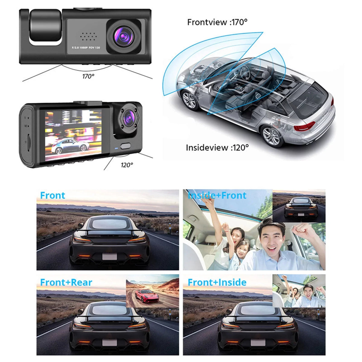 Cam,1080P+720P+480p, Versatile Safety,3-in-1 Car Safety Moobody Car Car Dash Mirror Cam Rearview for Dash