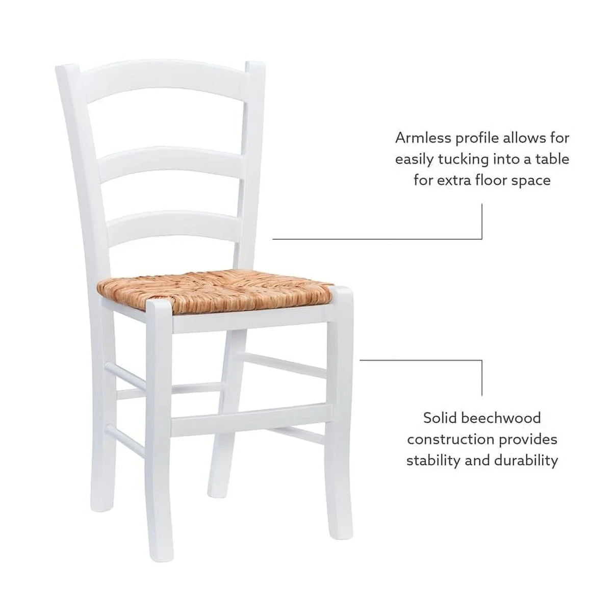 Linon White Karsyn Set Side Rush in Chairs Back of Seat Finish Two Ladder Wood