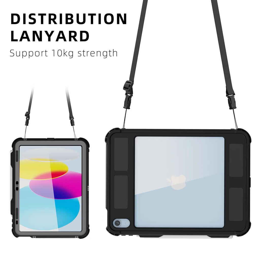 iPad Shockproof 10.9" with Screen Carrying Kickstand Protective Genetation Swivel Waterproof for Pencil Protector Case Dustproof (2022) Rugged K-Lion 10th Case Bracket Holder IP68 Underwater Strap