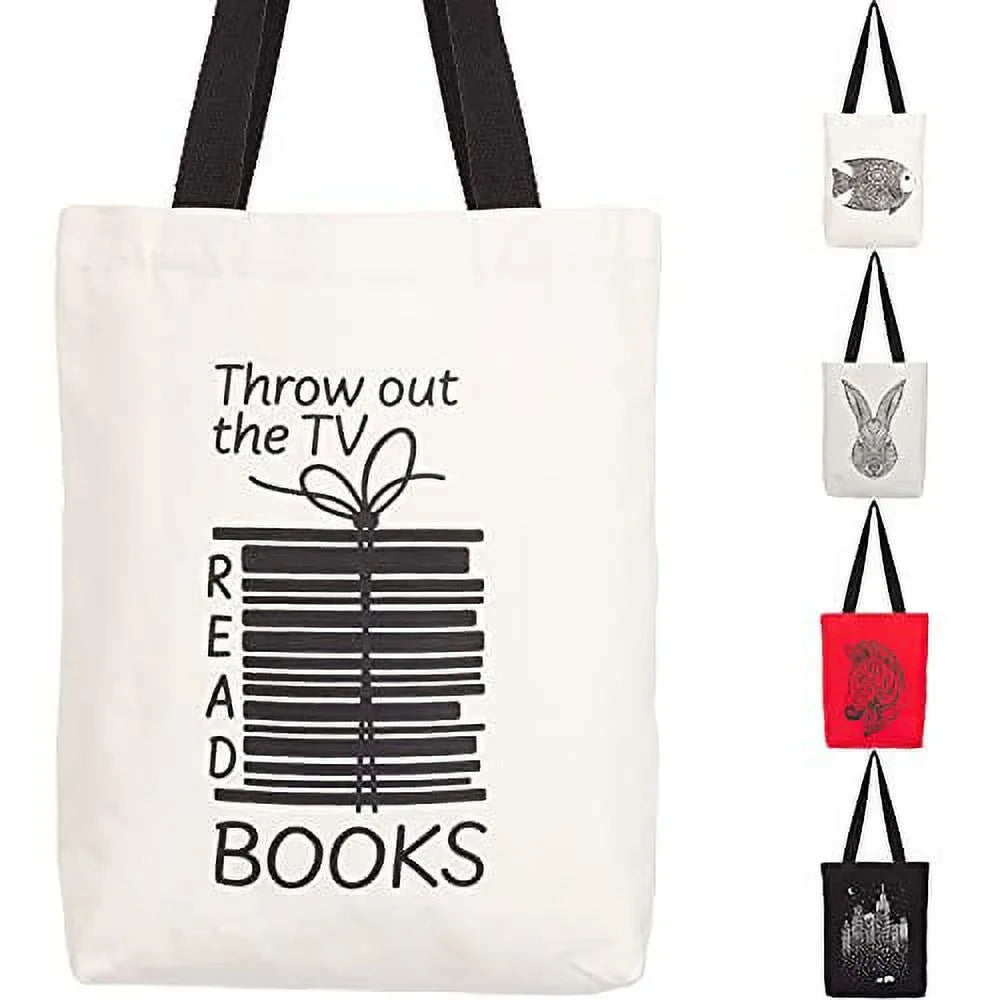 Durable With 12 Men, Handles oz Office, Cute & Miller Picnic School, Canvas An For - Max Fun Print Black Pocket, For Cotton Women Books Bag Design Canvas 100% Tote Bags Inner Reusable Multi-functional