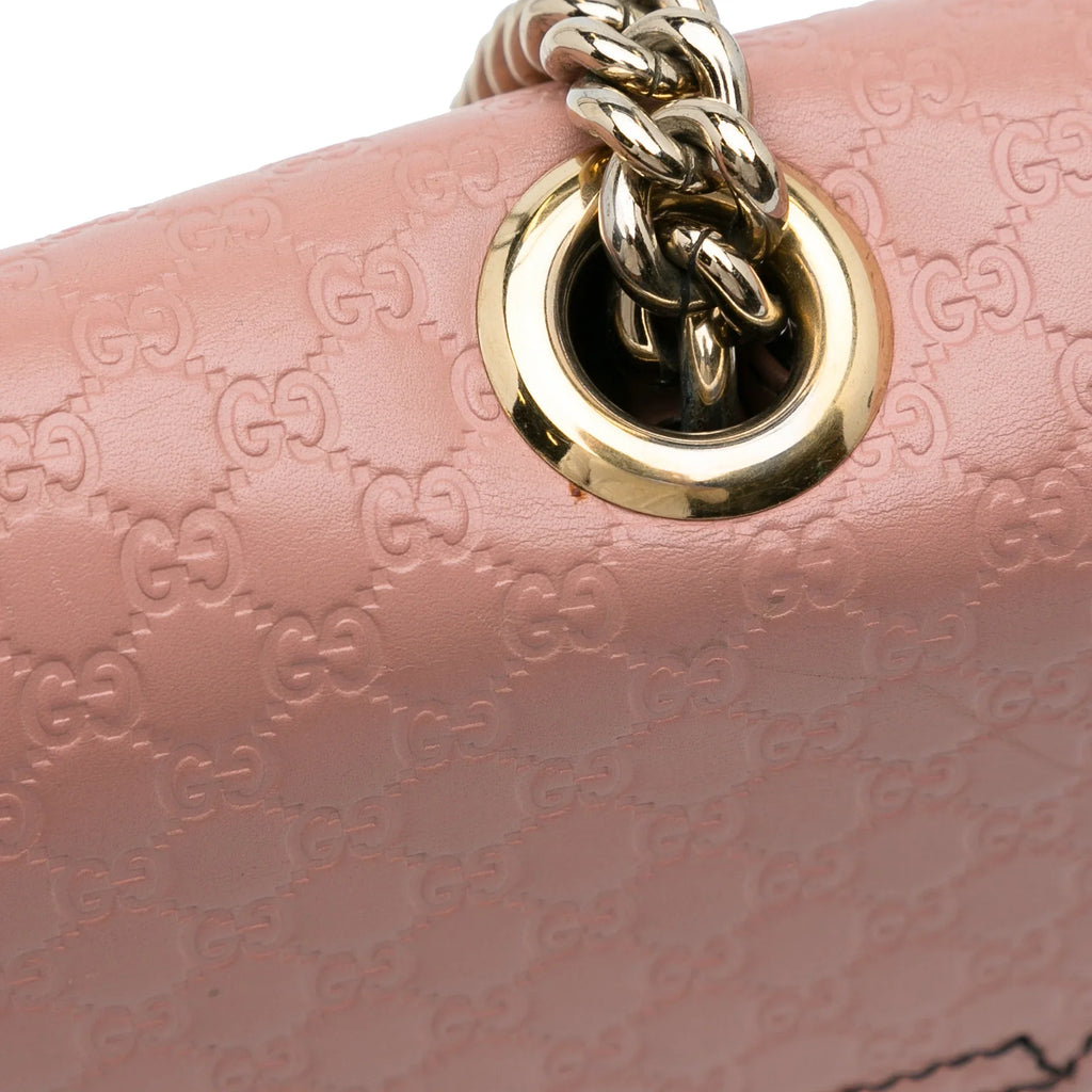 Authenticated Leather Calf Gucci Bag Shoulder Emily Pre-Owned (Good) Pink Medium Microguccissima Unisex