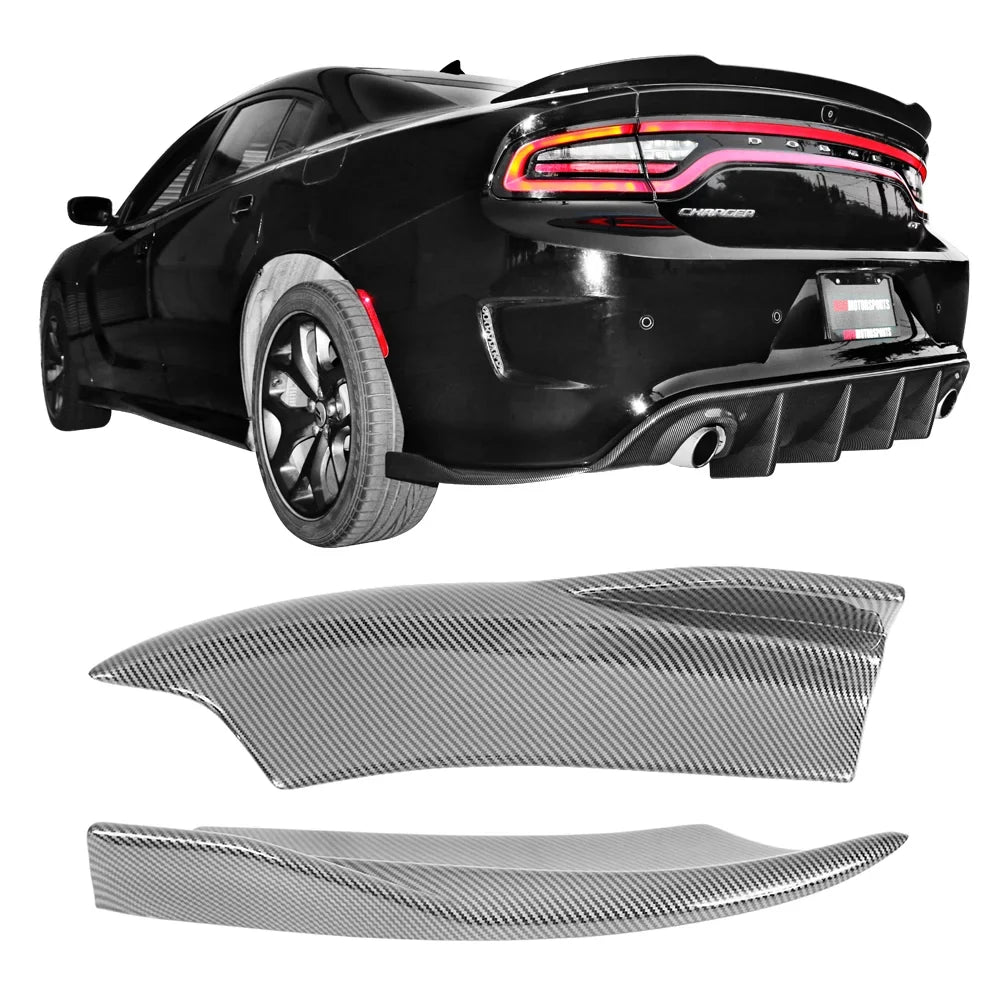 Carbon Print Dodge Motorsports V2 Style Charger Lip Rear with Ikon Bumper Apron Side 15-23 Fiber Compatible