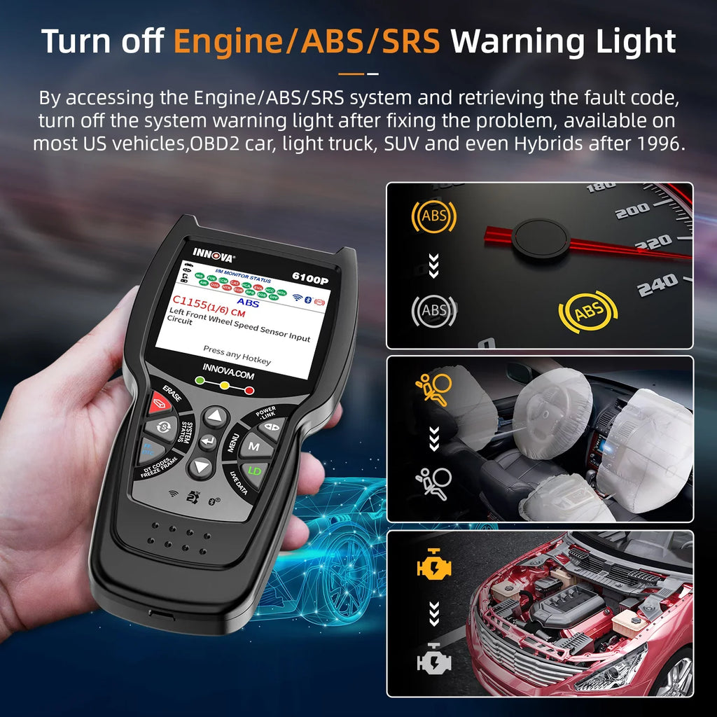 Scanner SRS Car Analyzer Oil for Car Engine Reset OBDII Truck Scanner Hybrid SUV Auto Automotive Tool Code All 6100P Scanner Light Diagnostic Innova ABS Test OBD2 Scan Battery OBD2 Reader Automotive