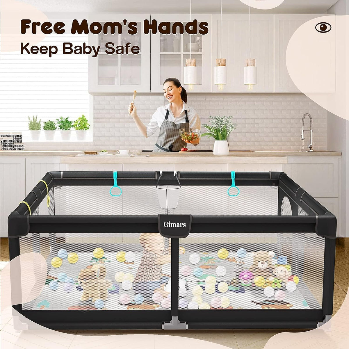 Sturdy Toddlers, Playpen 320D Cotton & Large Babies, Padded Mat, Rod for Safe with 6in1 Baby Zipper Upgraded Protecting Play Yard Gate Playpen Playpen for Padding Washable Baby with with Top