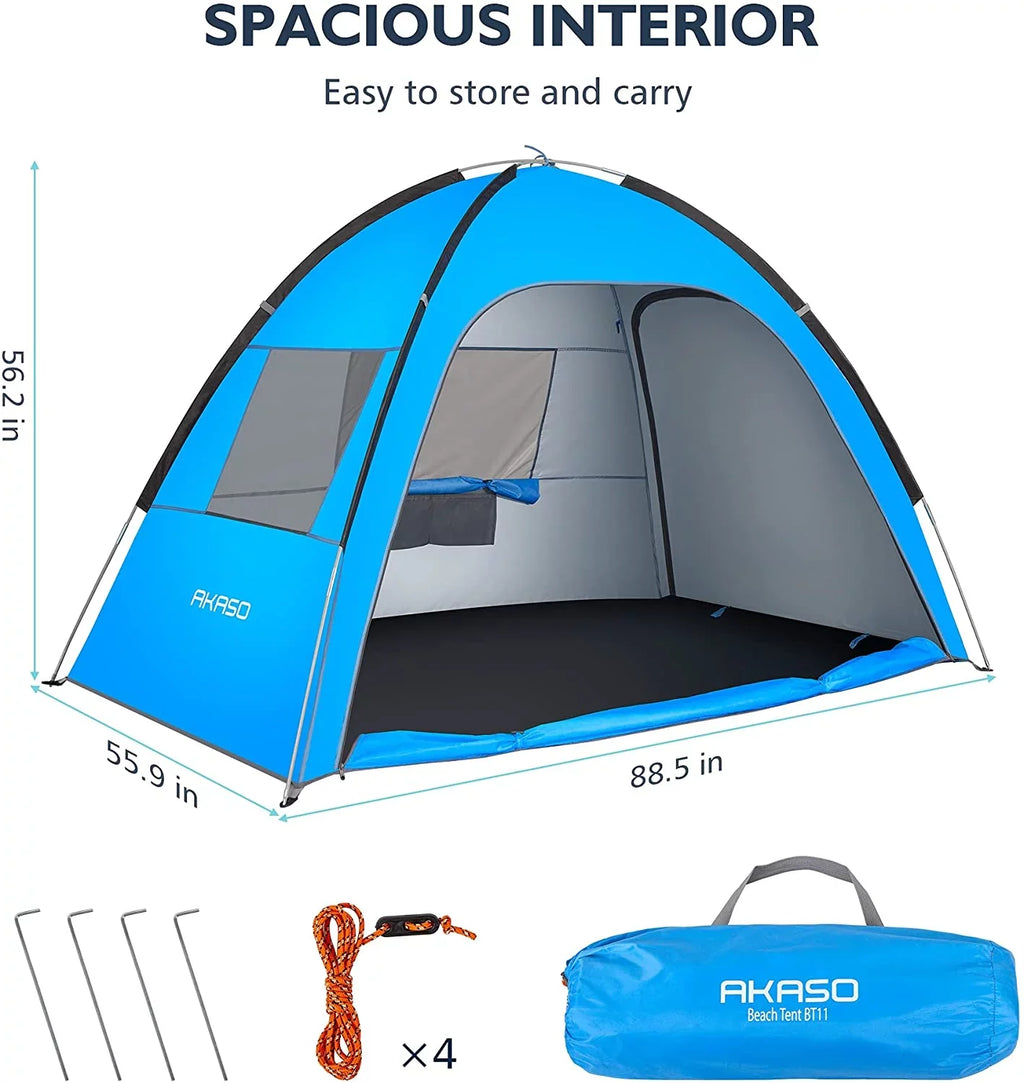 Blue Tent, Tent UPF 3-4 Beach for AKASO Person, 4.7' Beach 7.4' Assemble 50+ x