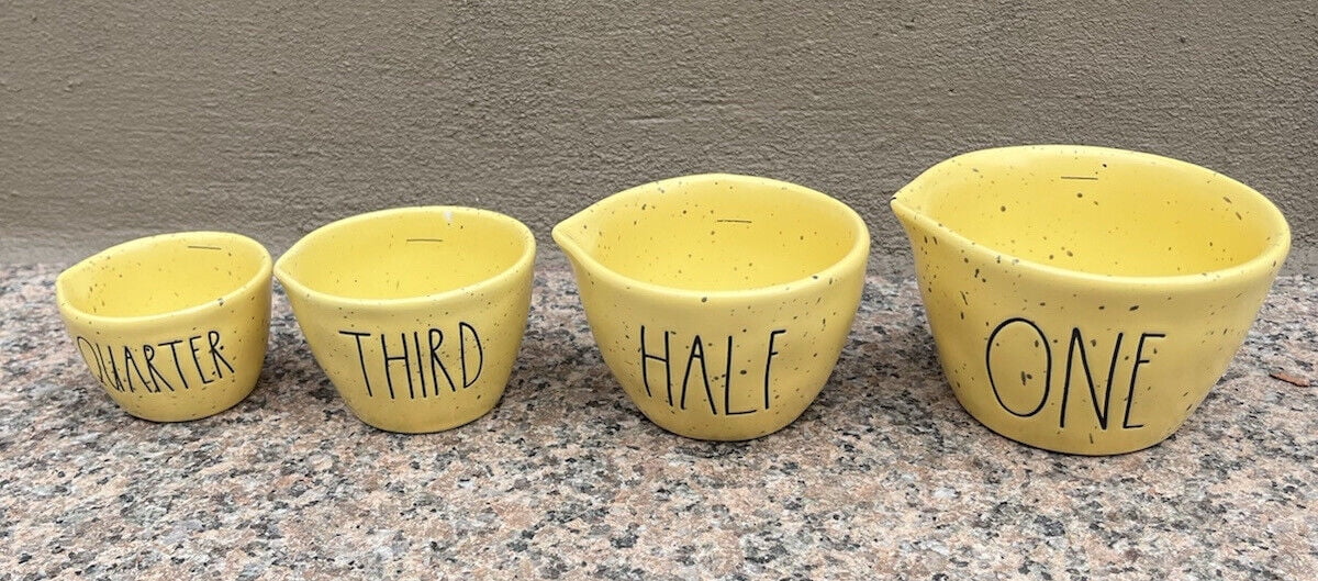 One of Half Quarter set Kitchen Cups each Ceramic Black Measuring Rae 4-piece Speckled Third 1 Dunn Yellow Cup Lettering includes
