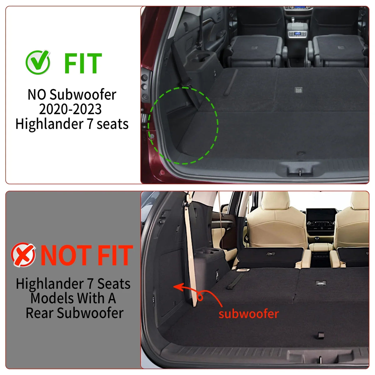 Highlander Backrest with Fit Accessories Mat Mats 2023 Trunk Highlander Mat Toyota 2020-2024 Cargo