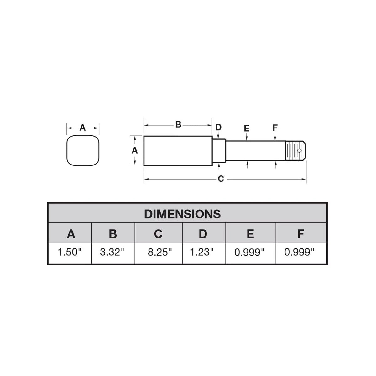 Spindle For Square 1 Axle Inch Stock I.D - Trailer Bearings