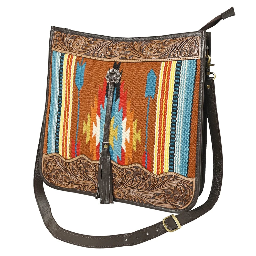 bag Tooled Wool women handbag OHA115 purse Leather HOBO OH Hand Upcycled Genuine OHLAY western