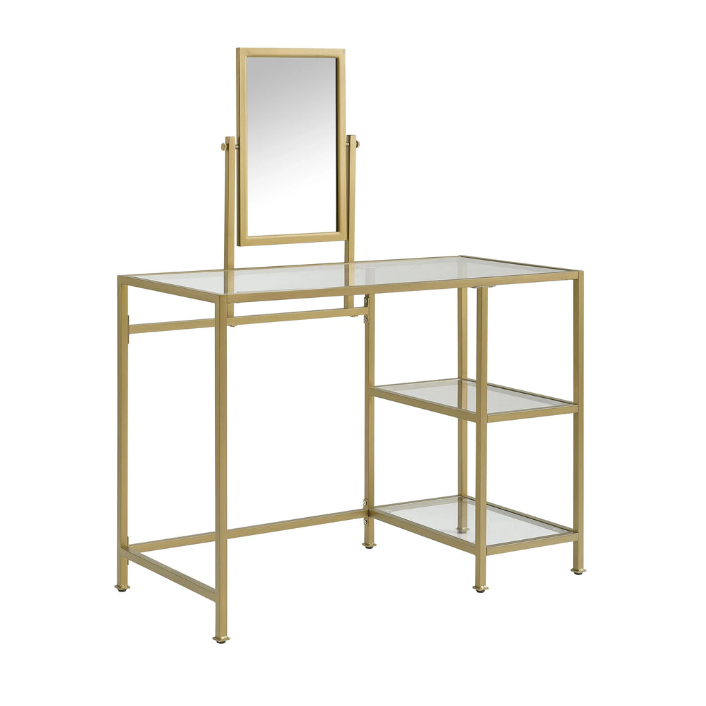 Furniture in Aimee Glass Tempered Crosley 2-Piece Vanity Desk/Mirror Soft Gold