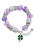 with 7"+1" Bracelet, Purple Jewelry Extender Leaves Green Charm Four Heart Delight Clover Butterfly Bead Silvertone Leaf