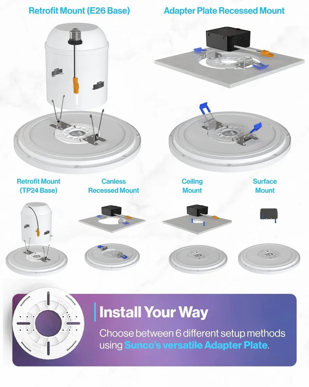 LED Ceiling Smart Home Compatible Mount Bedroom RGB LED Changing Energy Hallway 24W 2500LM Inch Star Light Sunco Kitchen 4 Flush Fixture Light 13 Night Pack Alexa for Google ETL Color Amazon