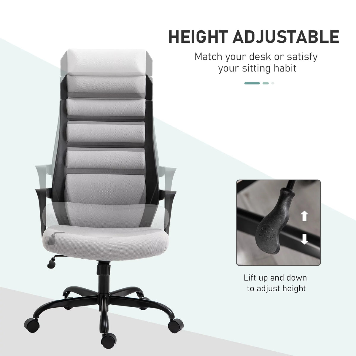 Height, 26.75 275 in Adjustable Executive Capacity, & lb. Chair Swivel Vinsetto Grey with