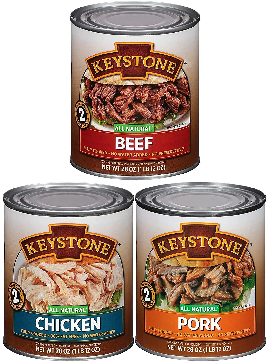 of Chicken Life 28oz Long Cans Combo Ready Food Keystone Survival ✅ Each) (9 Shelf eat Natural Cans 3 and Camping to Beef, Emergency - ✅ Pork All