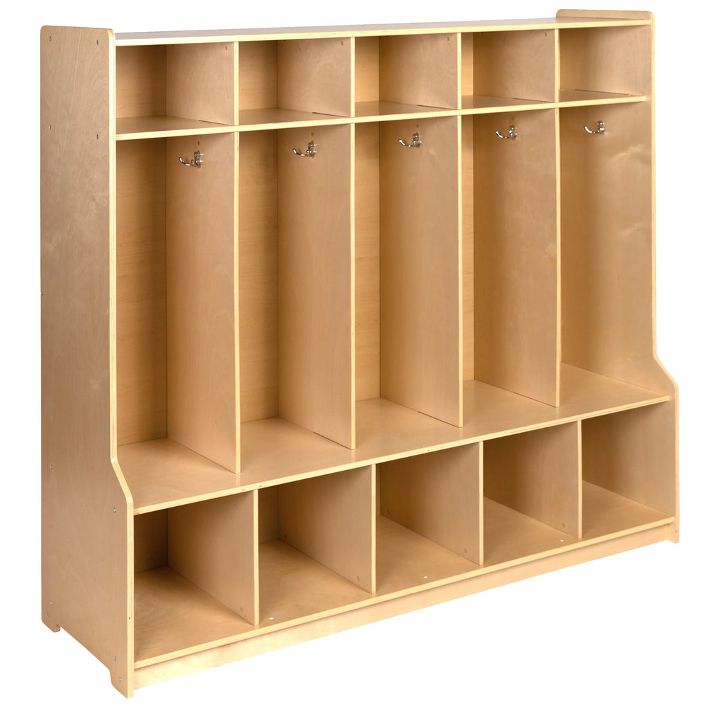 Cubbies, 5 48"L - Locker 48"H Kid School Coat Bench, Section (Natural) Hook-Safe, with BizChair Storage Friendly Wooden Organizer Design x and