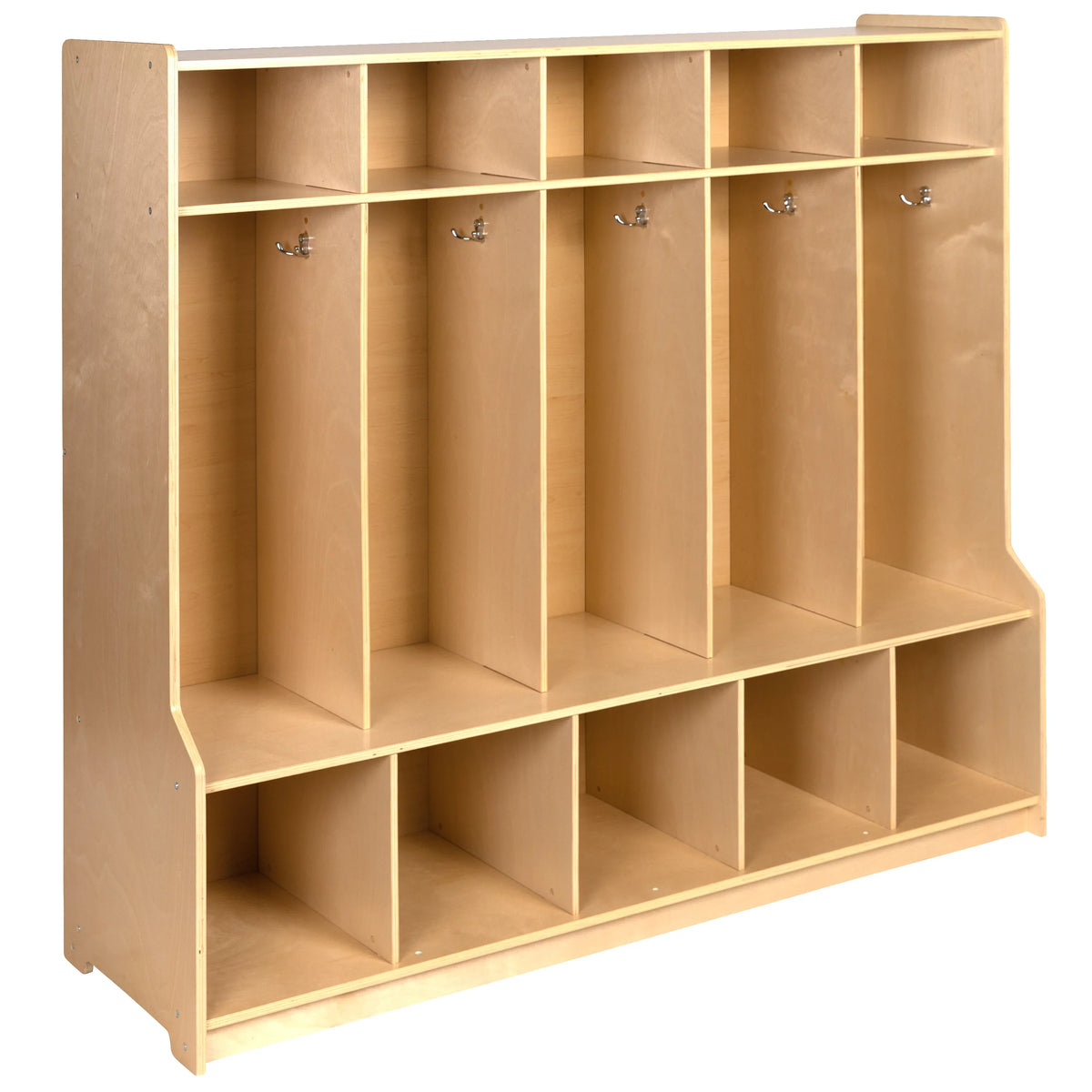 Cubbies, 5 48"L - Locker 48"H Kid School Coat Bench, Section (Natural) Hook-Safe, with BizChair Storage Friendly Wooden Organizer Design x and