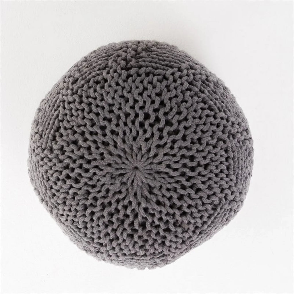 Fabric House Handcrafted Gray in Aria Modern Noble Dark Weave Pouf Outdoor